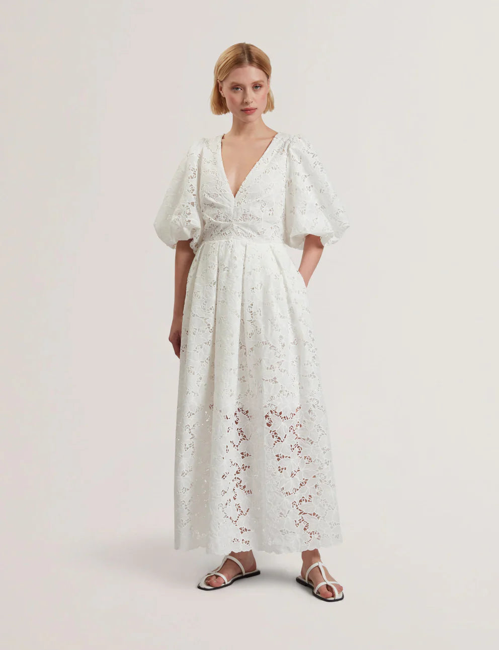 Womens KEETIA-Balloon Sleeve Midi Dress