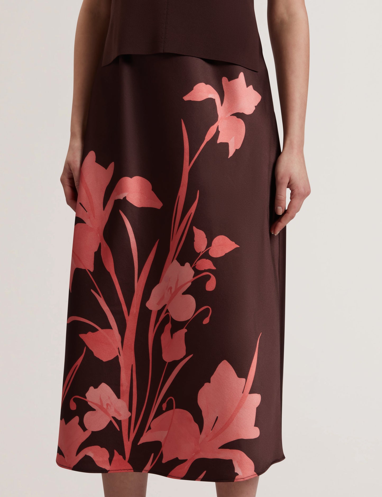Women's LATTENA-Printed Satin Midi Dress With Removable Tank DK-Brown