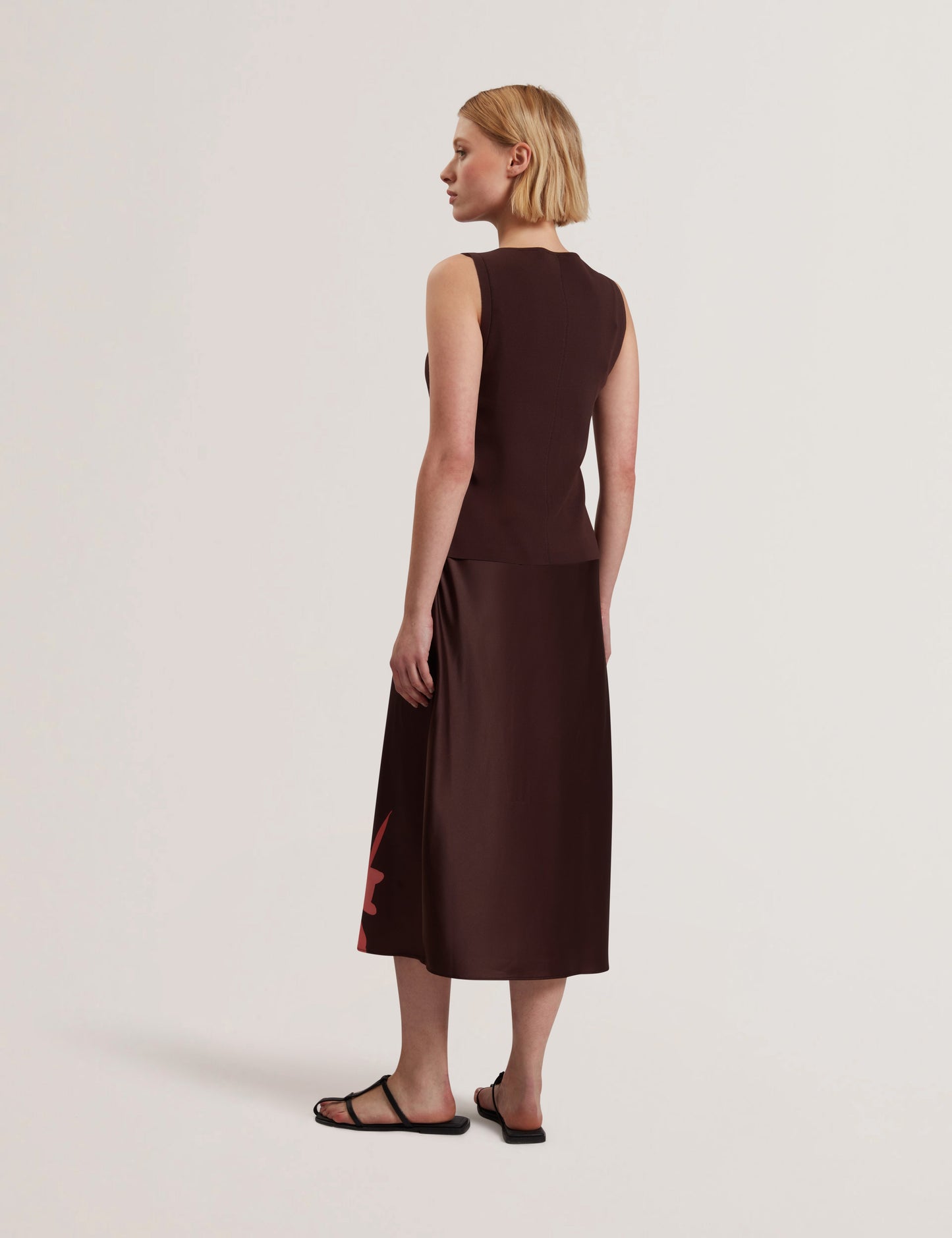 Women's LATTENA-Printed Satin Midi Dress With Removable Tank DK-Brown