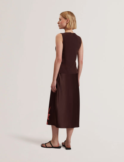 Women's LATTENA-Printed Satin Midi Dress With Removable Tank DK-Brown