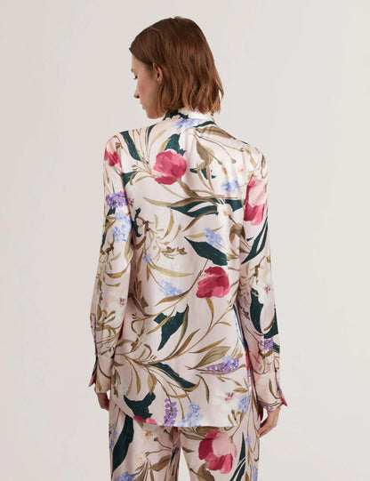 Women's LEEYAA-Floral Printed Tie Front Blouse