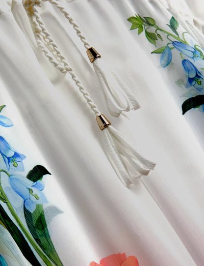 Womens LUUSAA-Plunge Floral Printed Maxi Cover Up White
