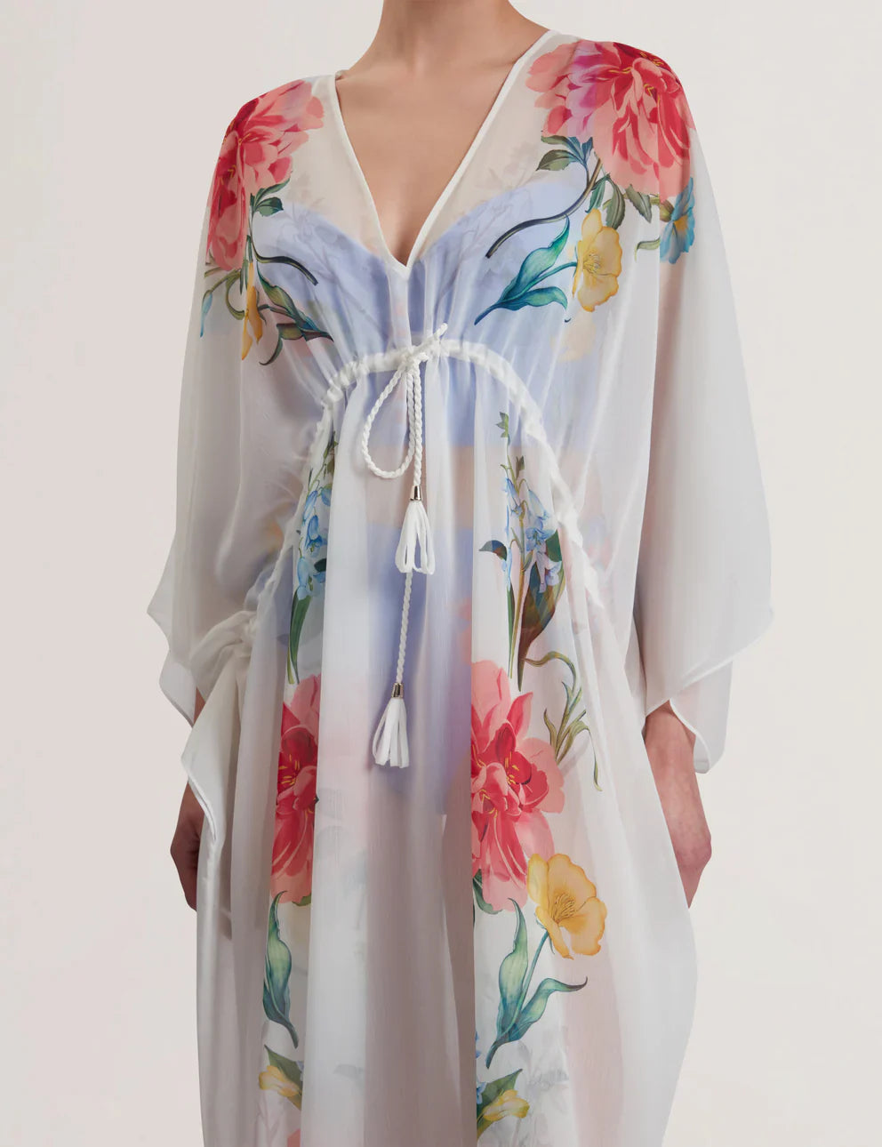 Womens LUUSAA-Plunge Floral Printed Maxi Cover Up White