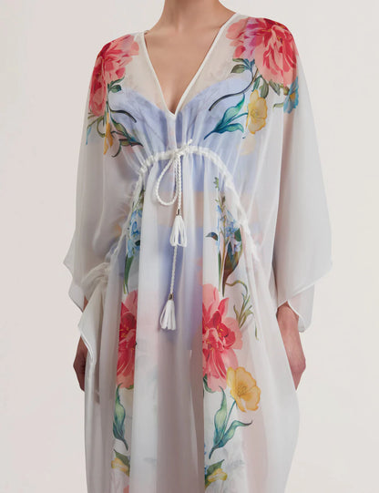 Womens LUUSAA-Plunge Floral Printed Maxi Cover Up White