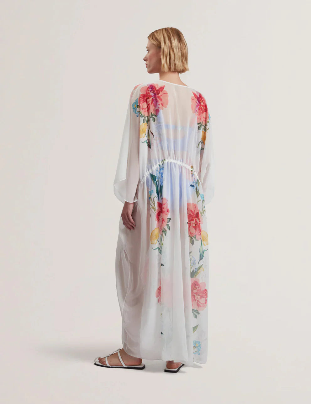 Womens LUUSAA-Plunge Floral Printed Maxi Cover Up White