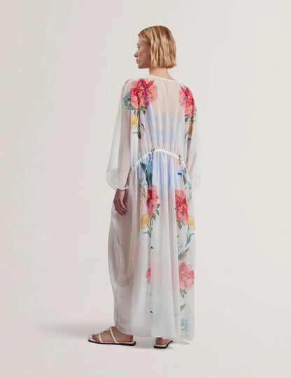 Womens LUUSAA-Plunge Floral Printed Maxi Cover Up White