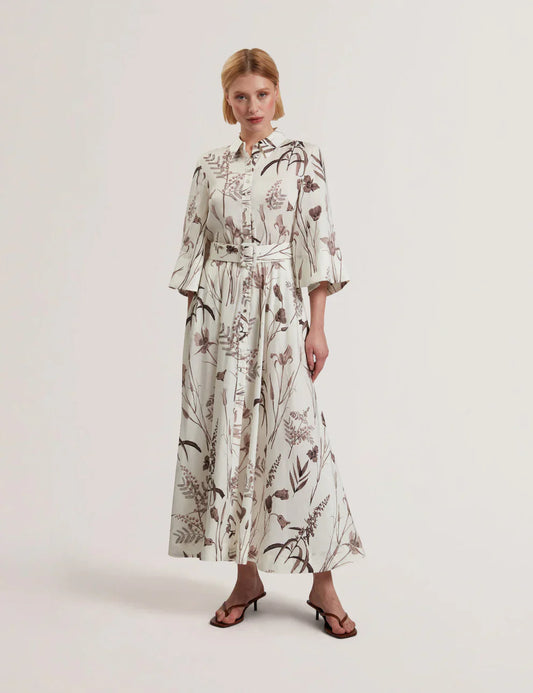 Womens LUWISA-Linen Silk Pleated Midi Dress