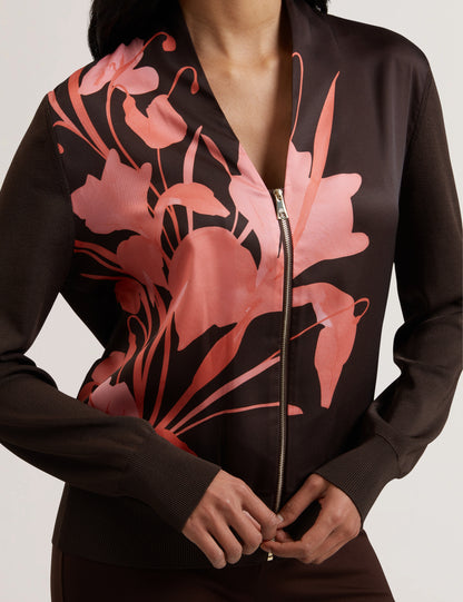 Women's MATIINA-Printed Woven Front Zipped Cardigan