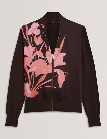 Women's MATIINA-Printed Woven Front Zipped Cardigan