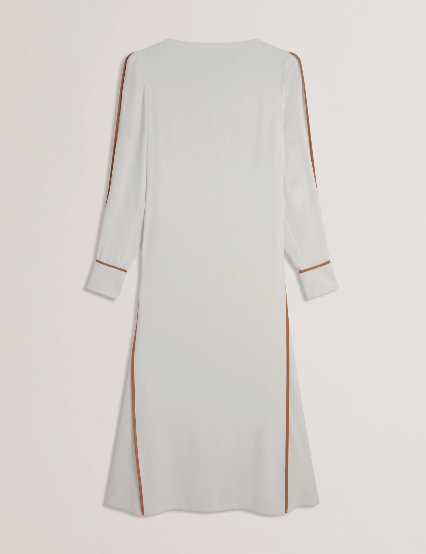 Women's MEARIM-Piping Detail Long Sleeve Mid Dress Ivory