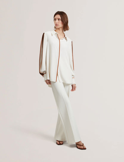 Women's MIRITI-Piping Detail Long Sleeve Shirt Ivory