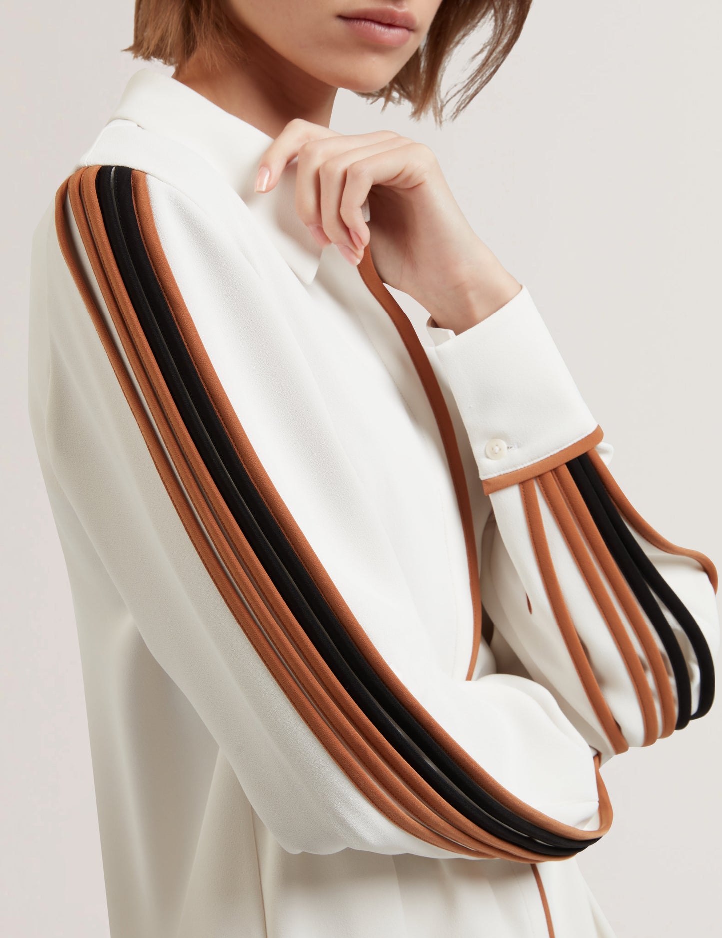 Women's MIRITI-Piping Detail Long Sleeve Shirt Ivory