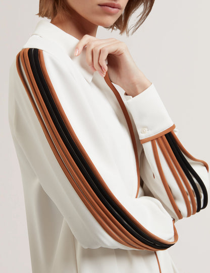 Women's MIRITI-Piping Detail Long Sleeve Shirt Ivory