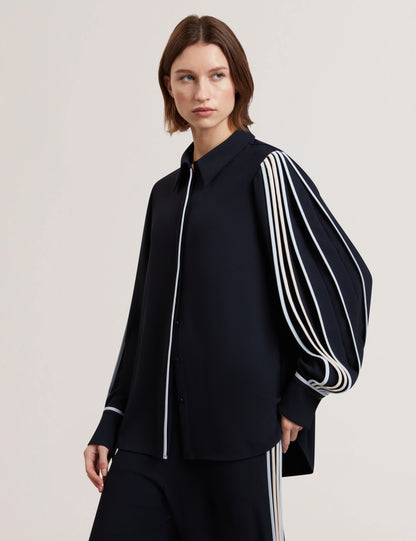 Women's MIRITI-Piping Detail Long Sleeve Shirt Navy