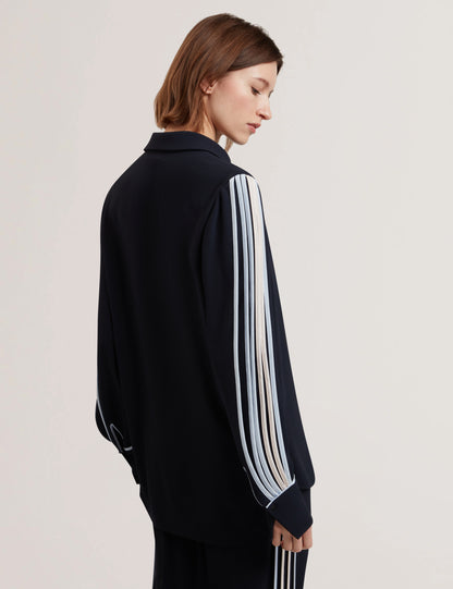 Women's MIRITI-Piping Detail Long Sleeve Shirt Navy