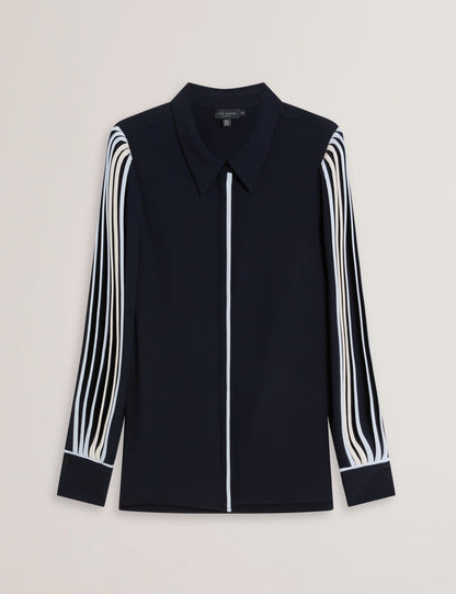 Women's MIRITI-Piping Detail Long Sleeve Shirt Navy