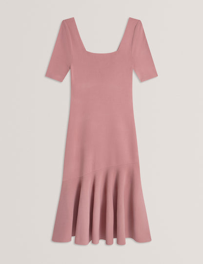 Women's MIYHAA-Knitted Flippy Skirt Sleeveless Midi Dress Mid-Pink