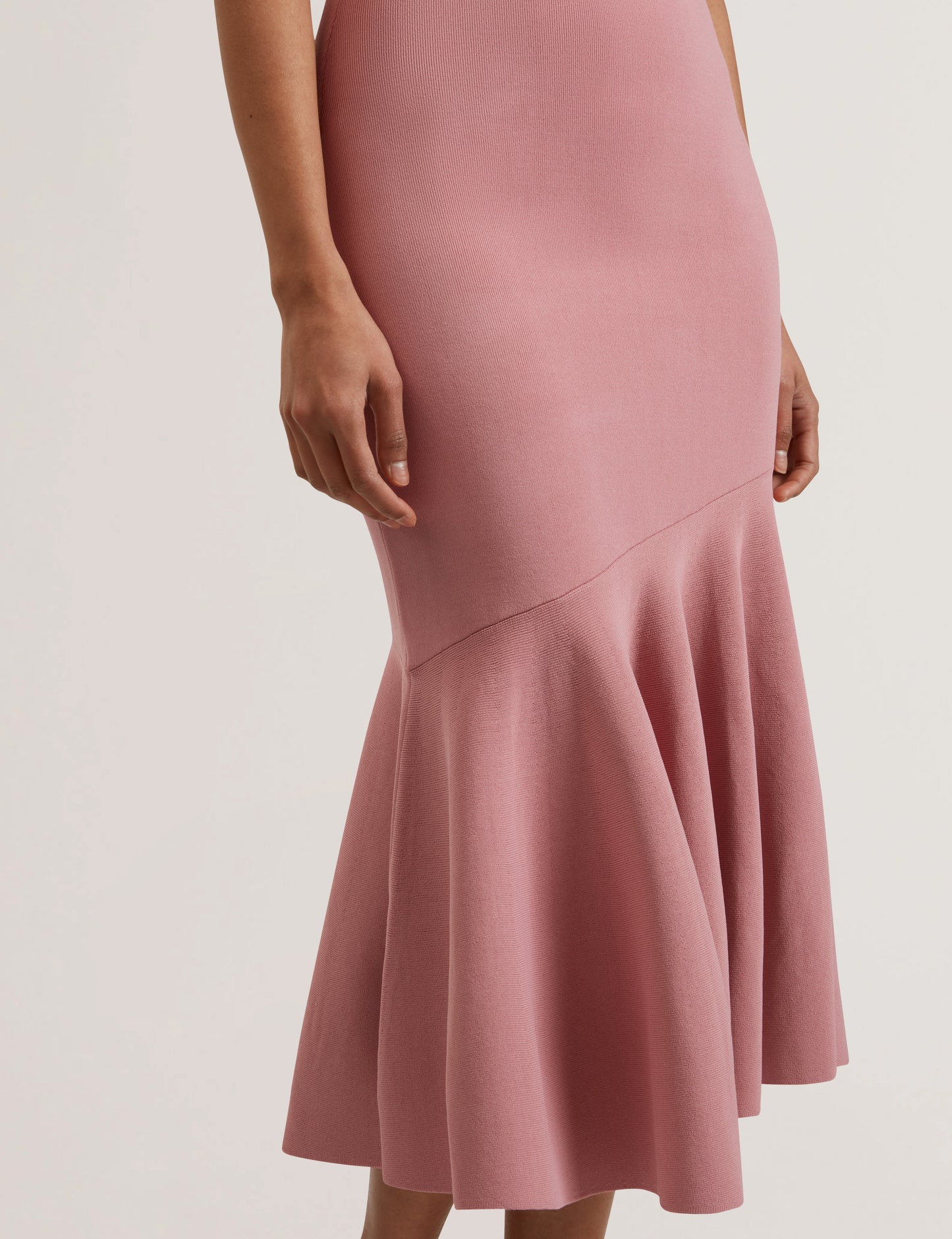 Women's MIYHAA-Knitted Flippy Skirt Sleeveless Midi Dress Mid-Pink
