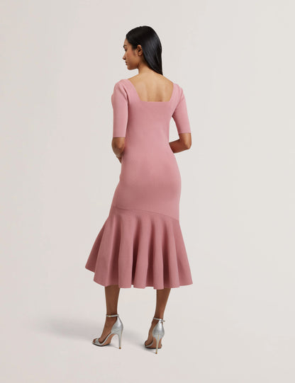 Women's MIYHAA-Knitted Flippy Skirt Sleeveless Midi Dress Mid-Pink