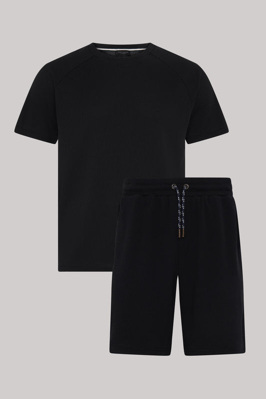 Men's Sleepwear-Waffle Top And Short Set