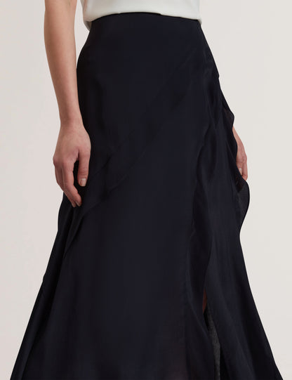 Women's OLWANI-Frill Detail Midi Skirt Navy