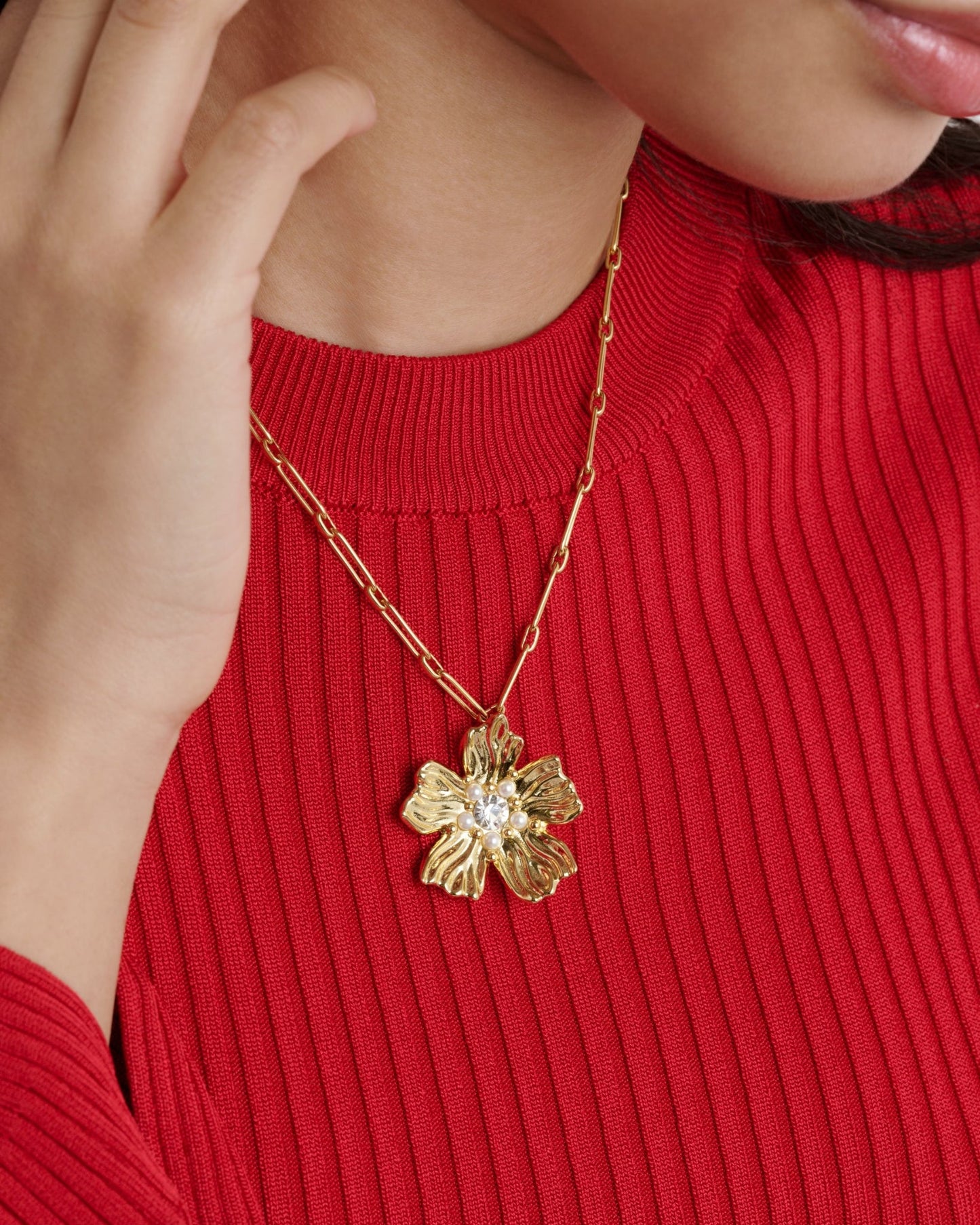 Women's PETRICE: Flower Statement Crystal Pendant Necklace