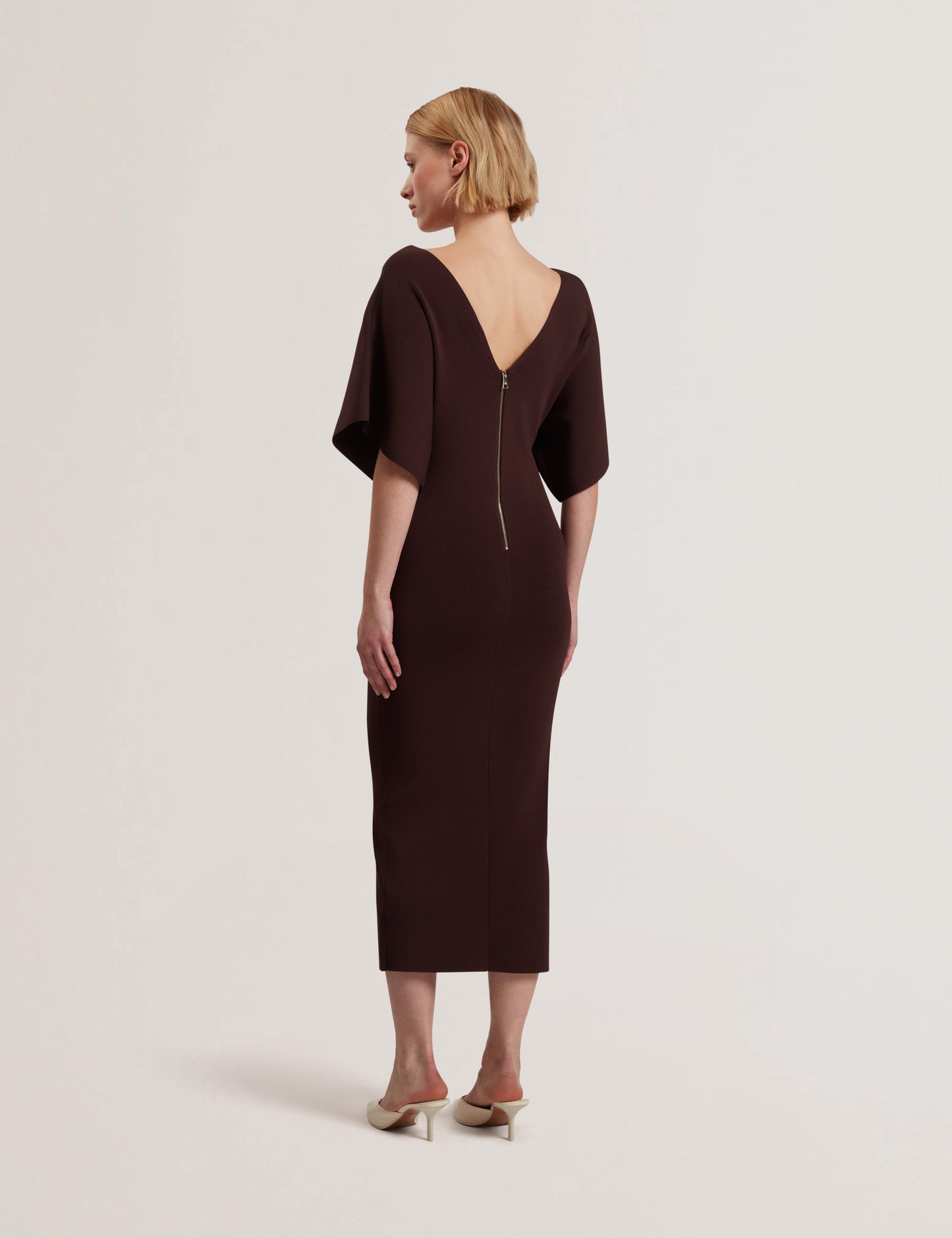 Women's REBEXXA-V-Neck Knitted Midi Dress Dk-Brown