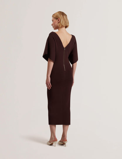 Women's REBEXXA-V-Neck Knitted Midi Dress Dk-Brown