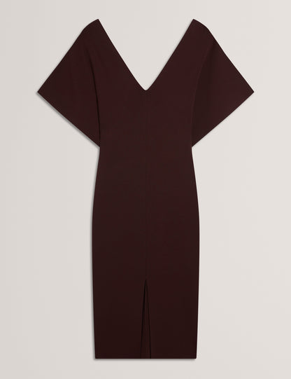 Women's REBEXXA-V-Neck Knitted Midi Dress Dk-Brown
