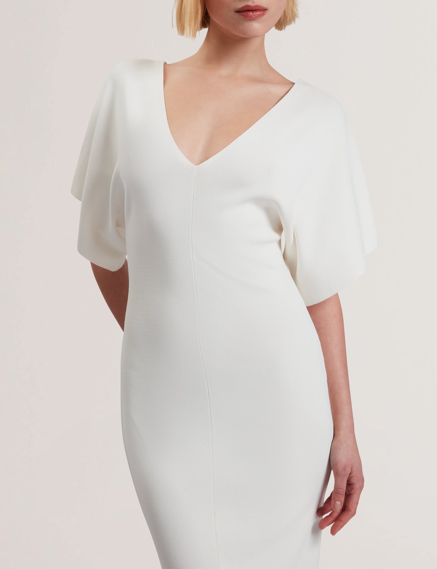 Women's REBEXXA-V-Neck Knitted Midi Dress Ivory