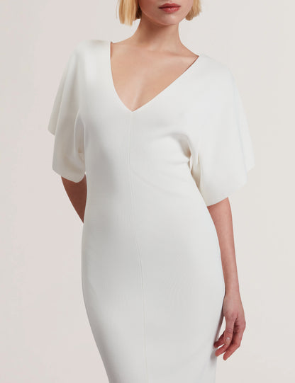 Women's REBEXXA-V-Neck Knitted Midi Dress Ivory