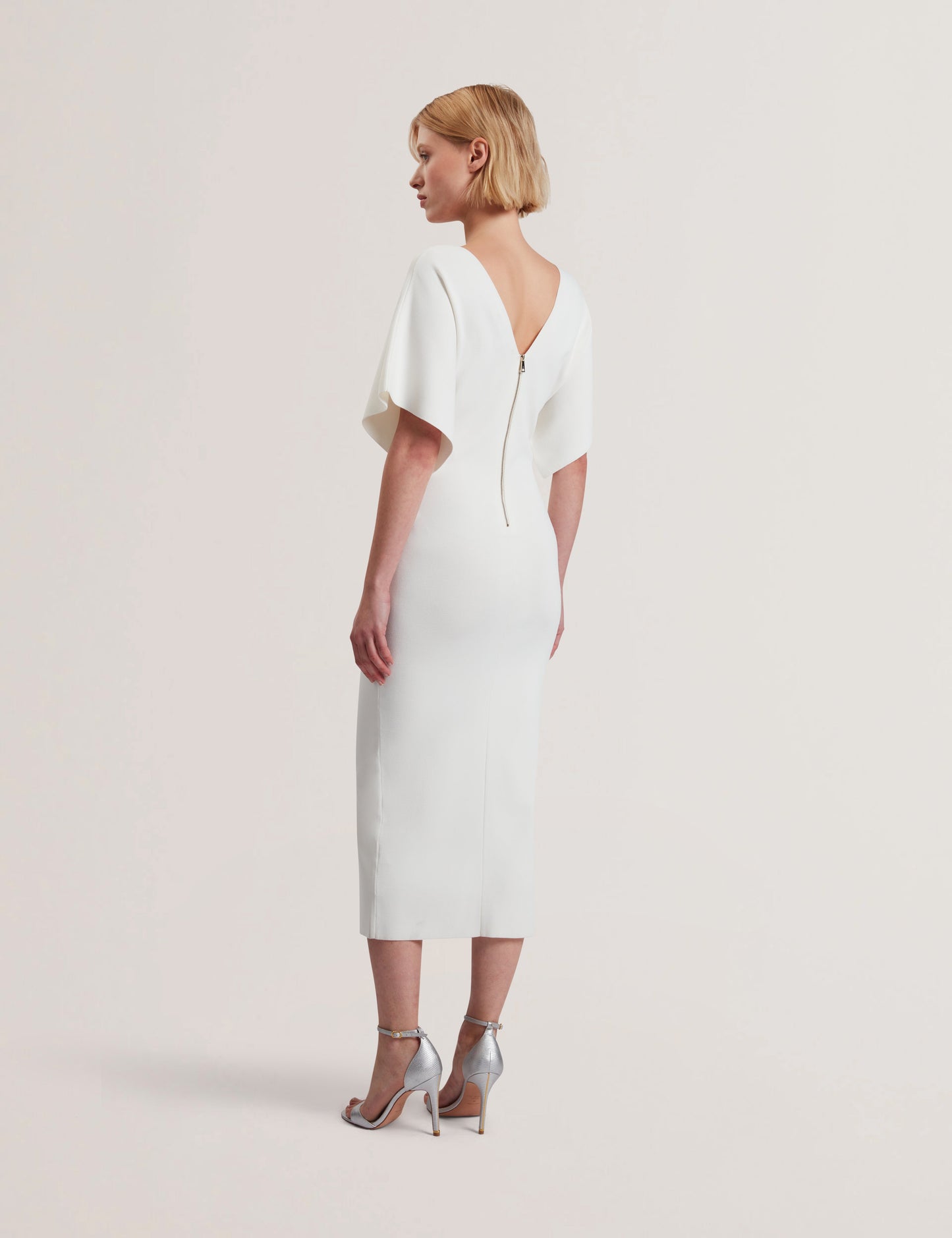 Women's REBEXXA-V-Neck Knitted Midi Dress Ivory