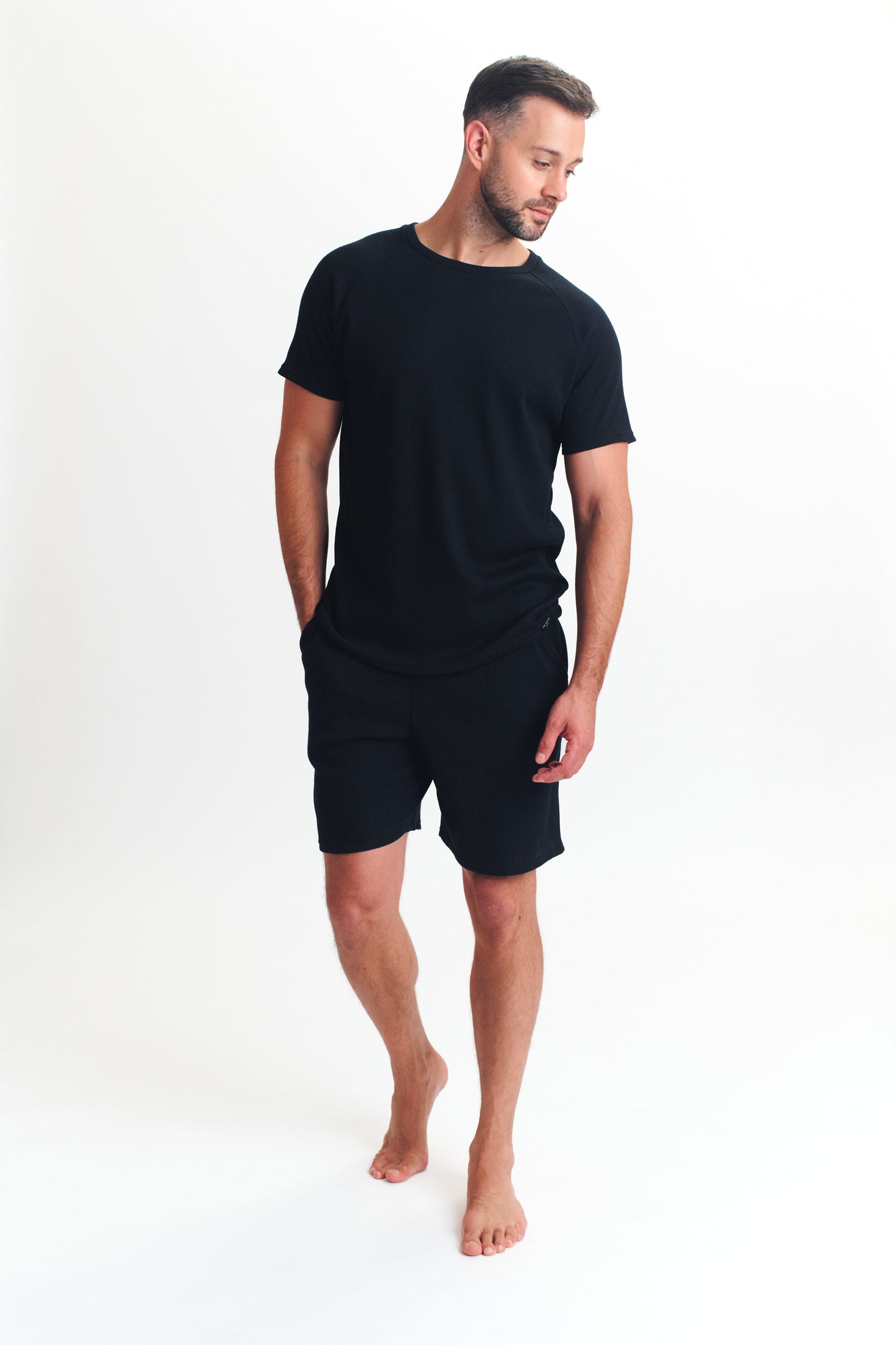 Men's Sleepwear-Waffle Top And Short Set