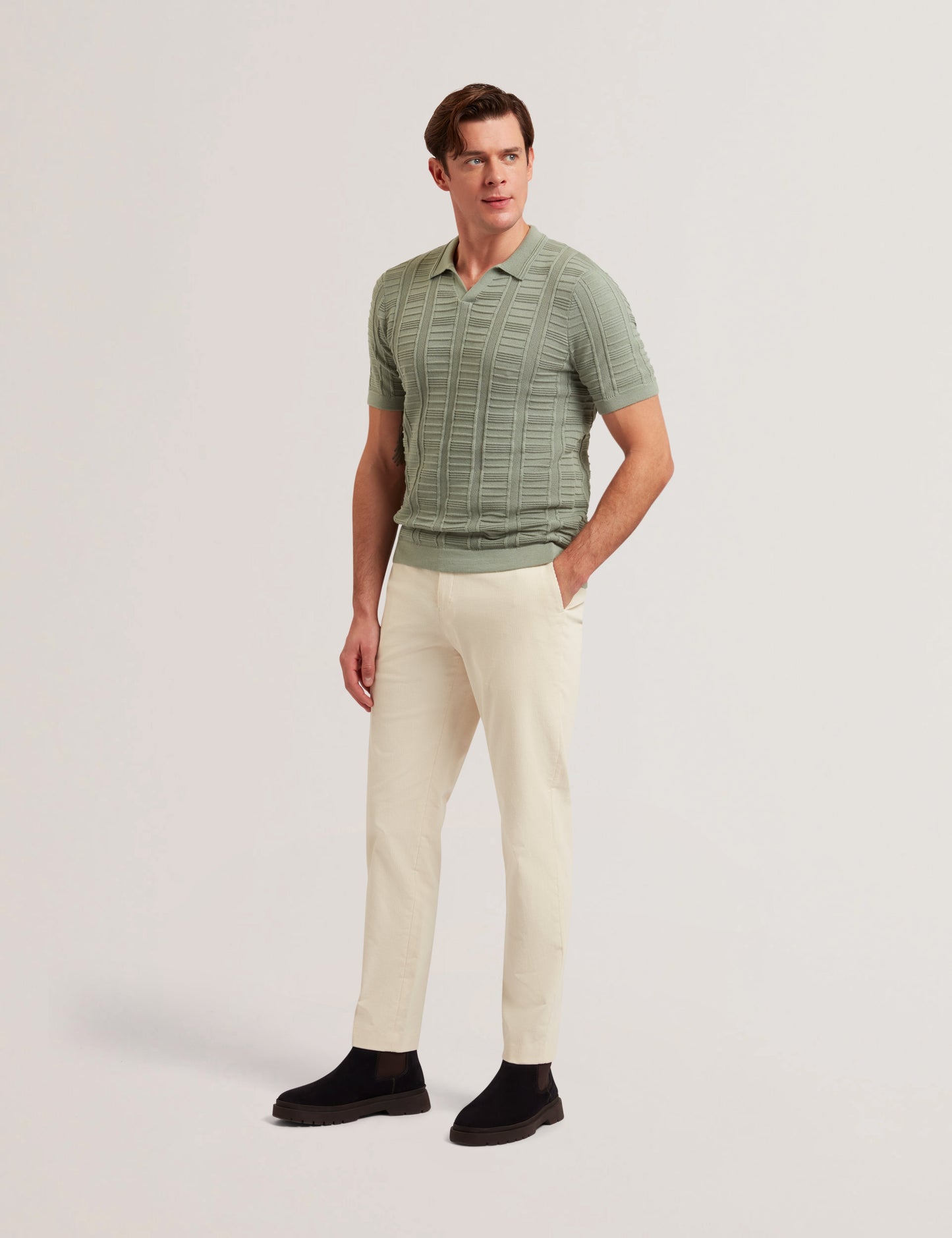 Men's RUZZA-SS Open Neck Textured Polo Green