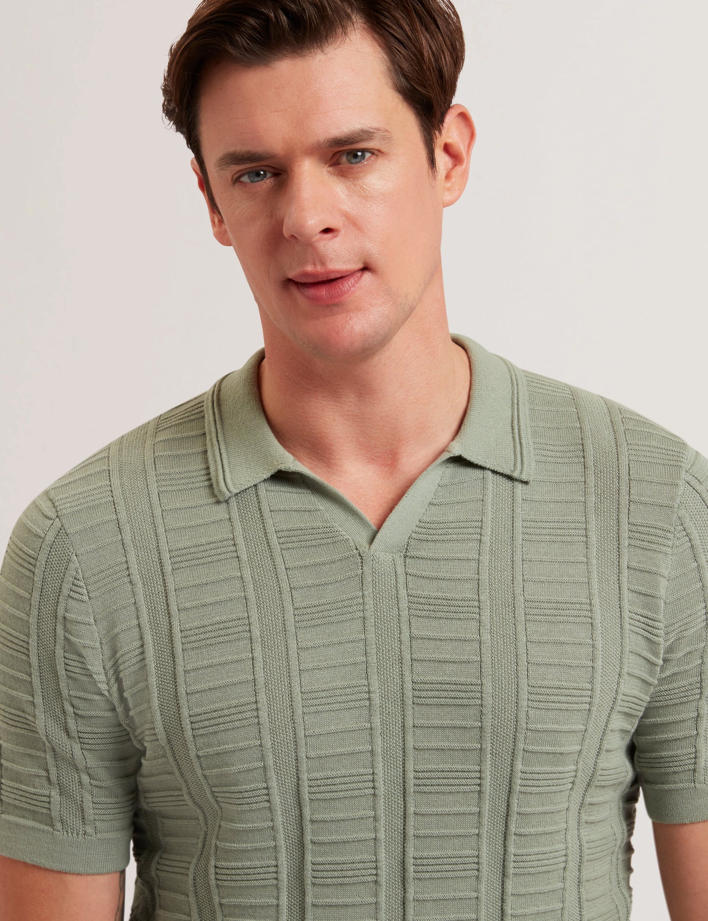 Men's RUZZA-SS Open Neck Textured Polo Green