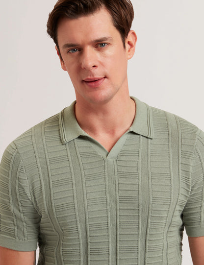 Men's RUZZA-SS Open Neck Textured Polo Green