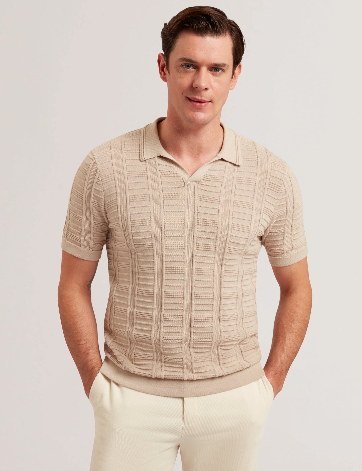 Men's RUZZA-SS Open Neck Textured Polo