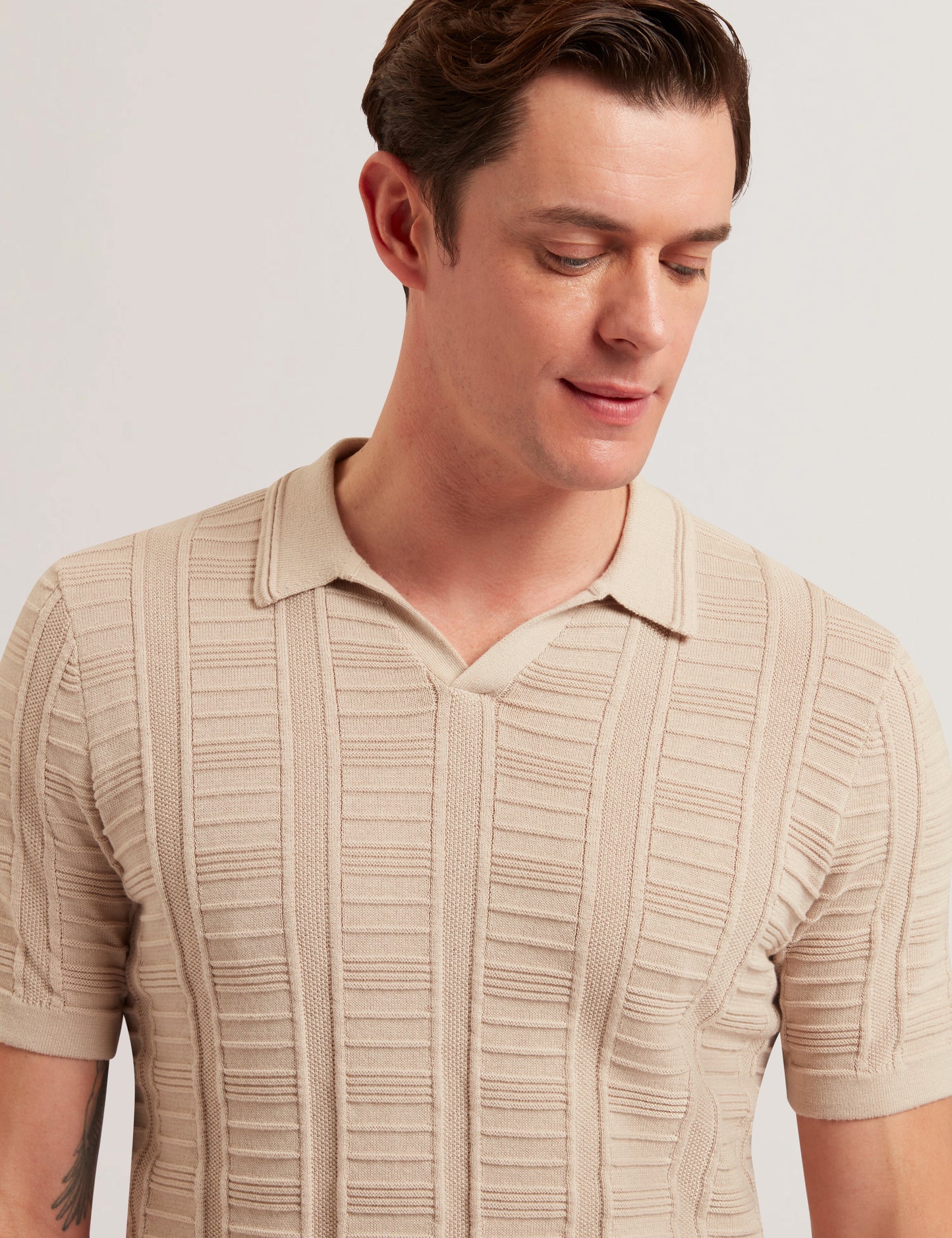 Men's RUZZA-SS Open Neck Textured Polo