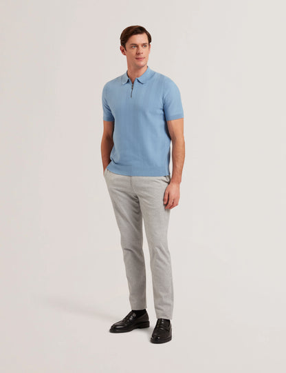 Mens FOURD-SS Herringbone Stitch Zip Polo Blue