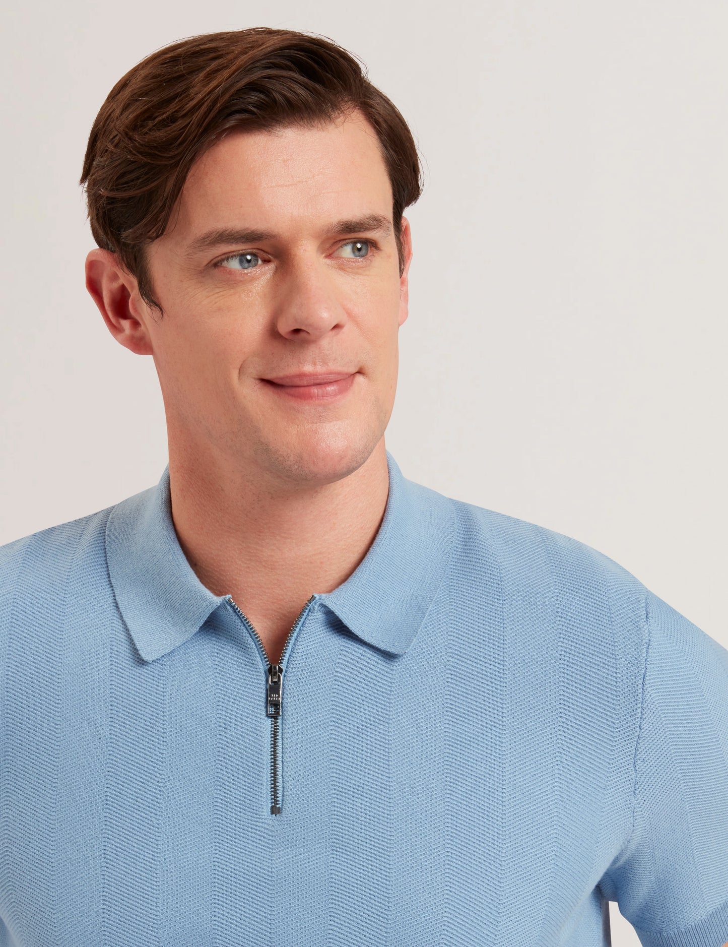 Mens FOURD-SS Herringbone Stitch Zip Polo Blue