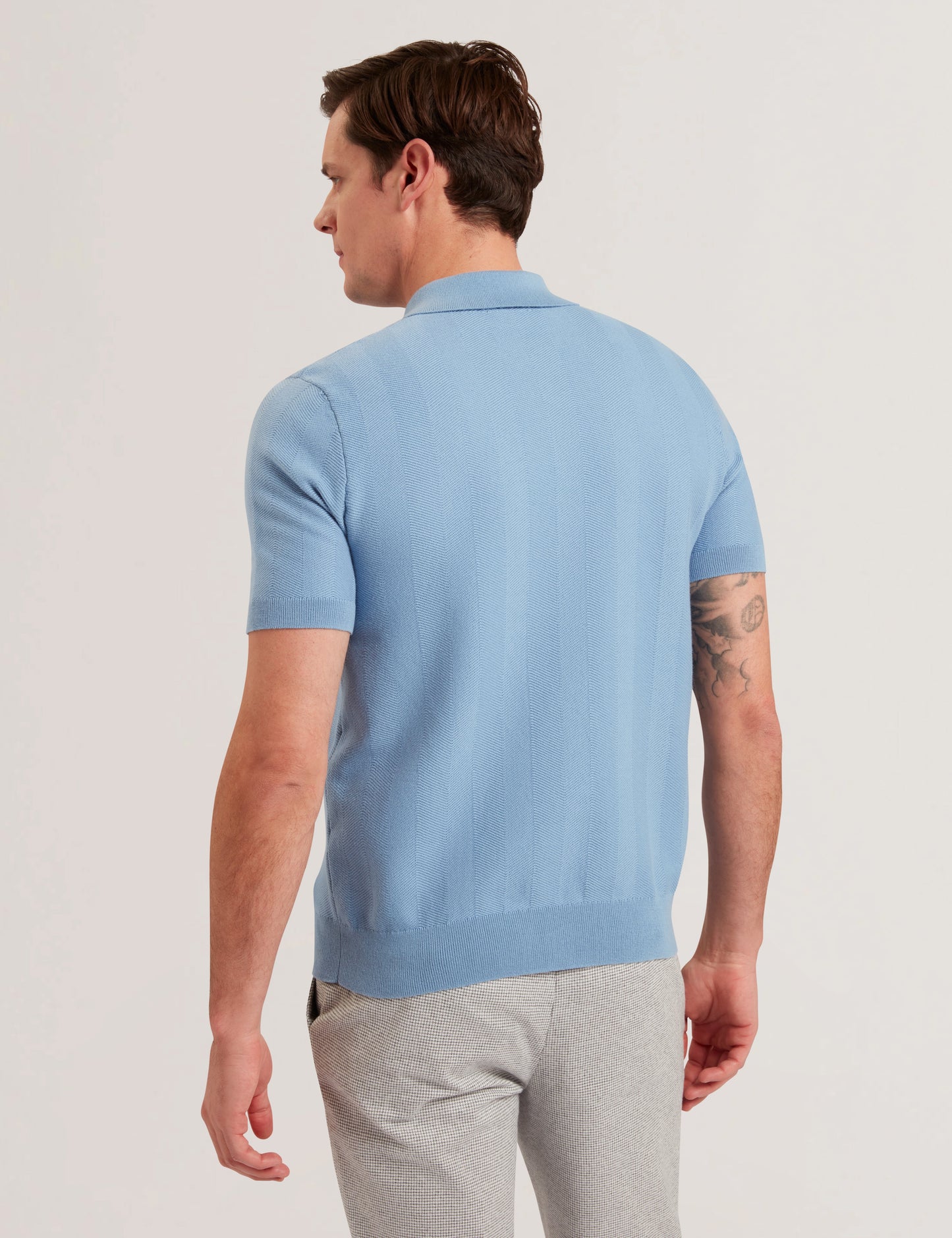 Mens FOURD-SS Herringbone Stitch Zip Polo Blue
