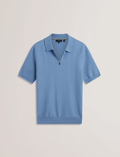 Mens FOURD-SS Herringbone Stitch Zip Polo Blue