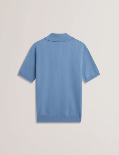 Mens FOURD-SS Herringbone Stitch Zip Polo Blue