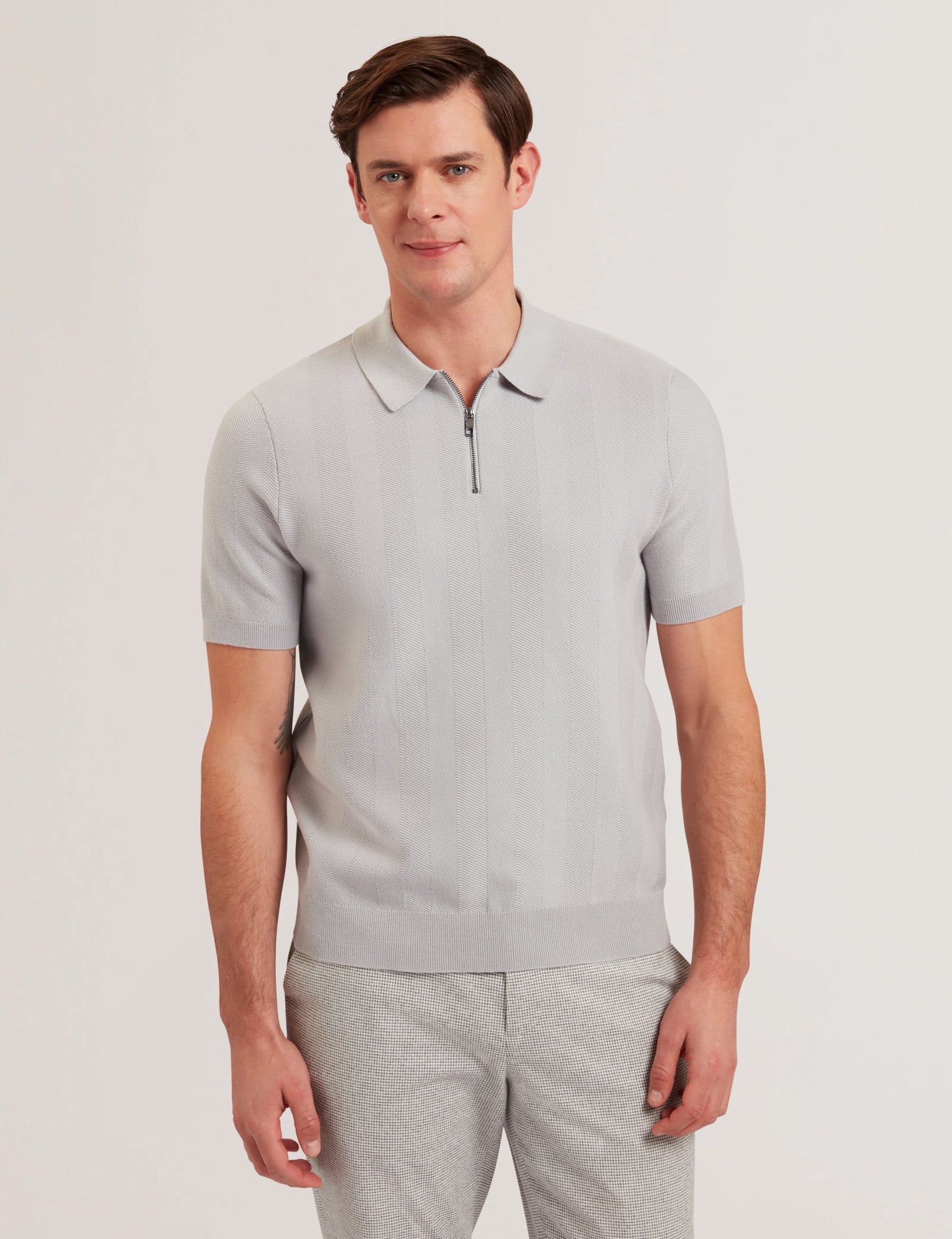 Mens FOURD-SS Herringbone Stitch Zip Polo