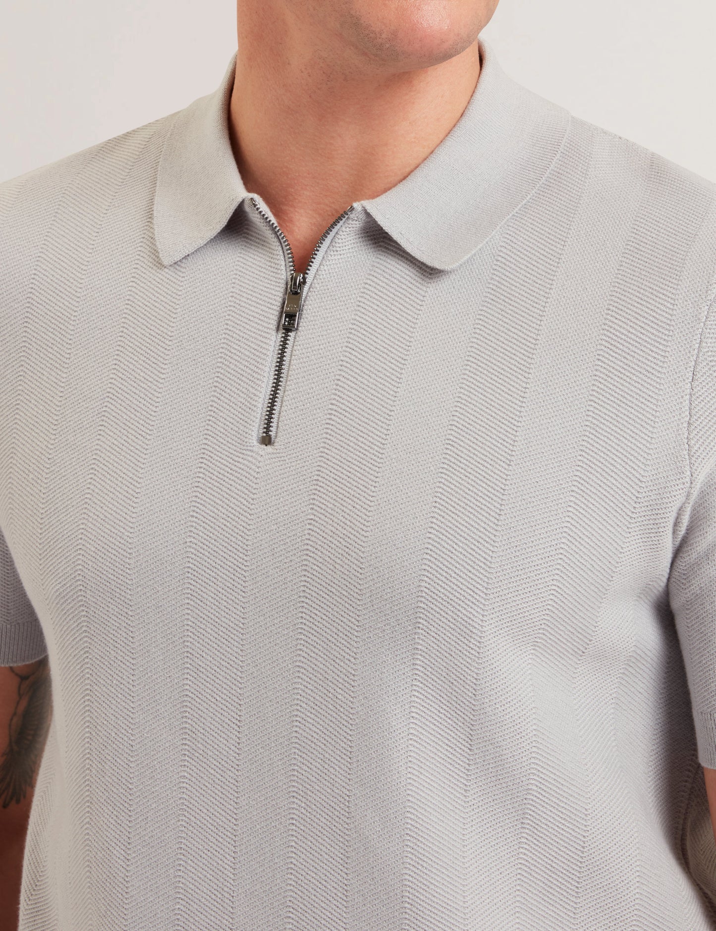 Mens FOURD-SS Herringbone Stitch Zip Polo
