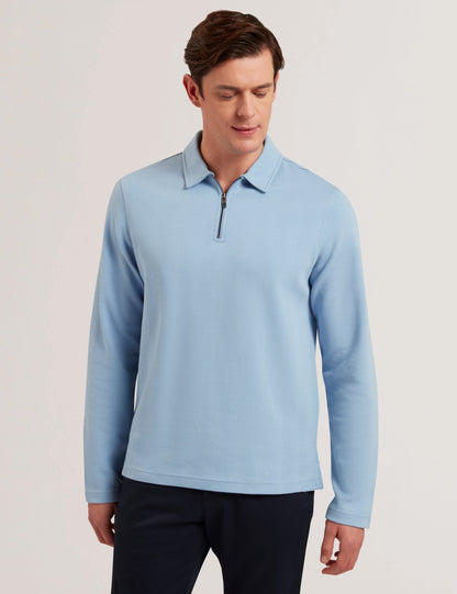 Men's KALEND-LS Zip Herringbone Polo Blue