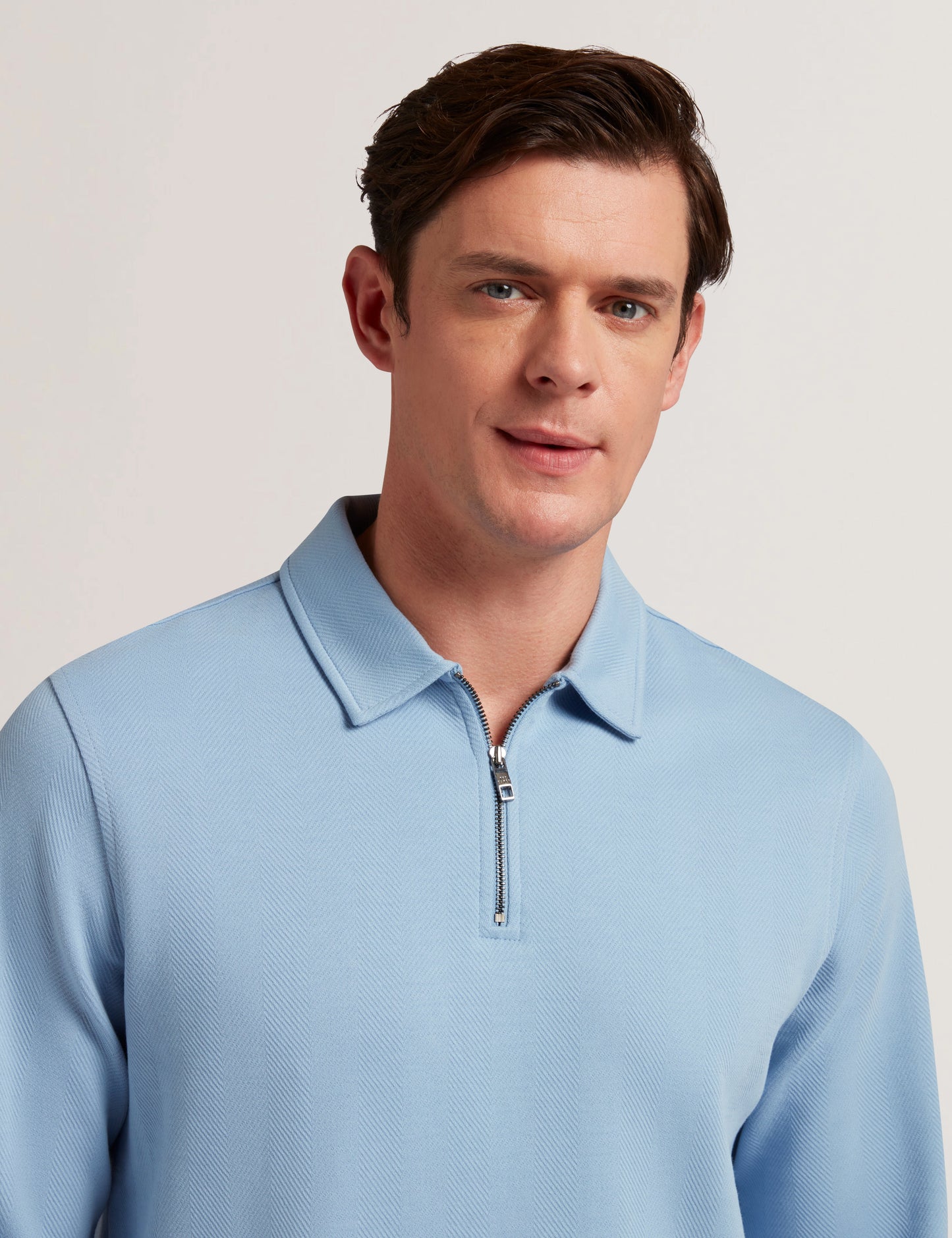 Men's KALEND-LS Zip Herringbone Polo Blue