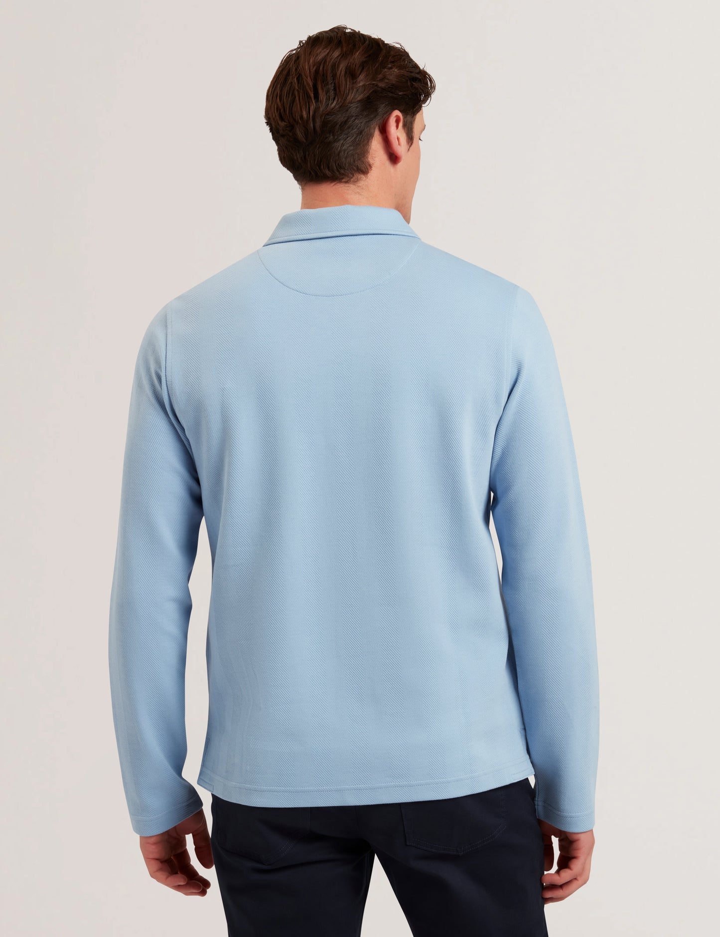 Men's KALEND-LS Zip Herringbone Polo Blue