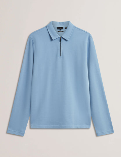 Men's KALEND-LS Zip Herringbone Polo Blue
