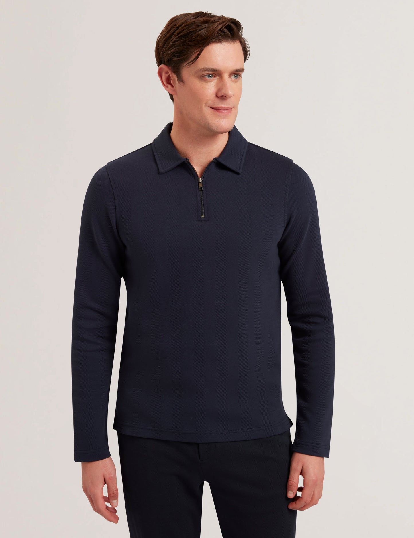 Men's KALEND-LS Zip Herringbone Polo Navy